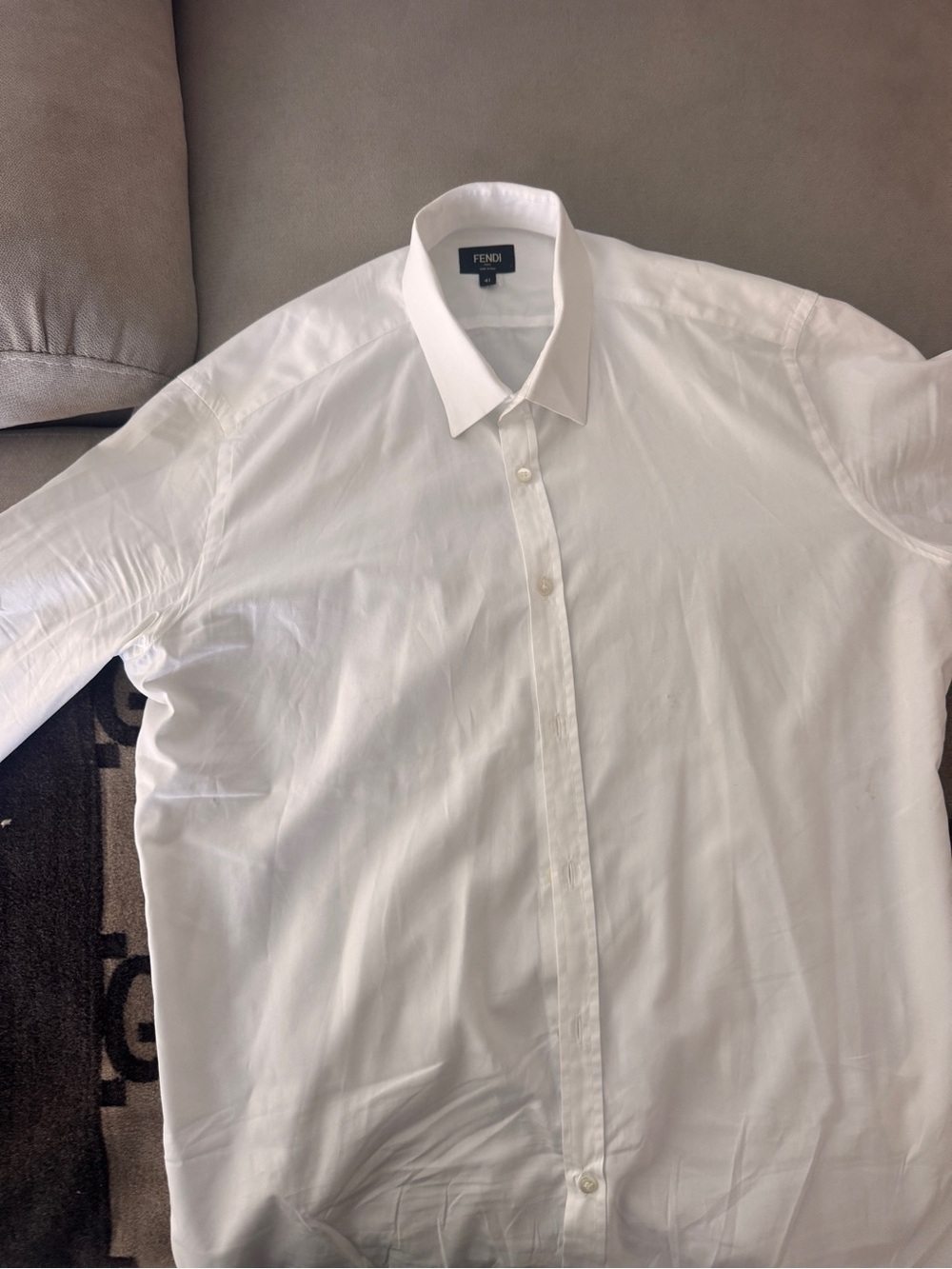 Fendi White Men's Point-Collar Dress Shirt